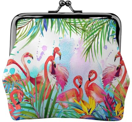 Porte-monnaie vintage en cuir synthétique léger avec imprimé flamant rose pour pièces de monnaie et cartes