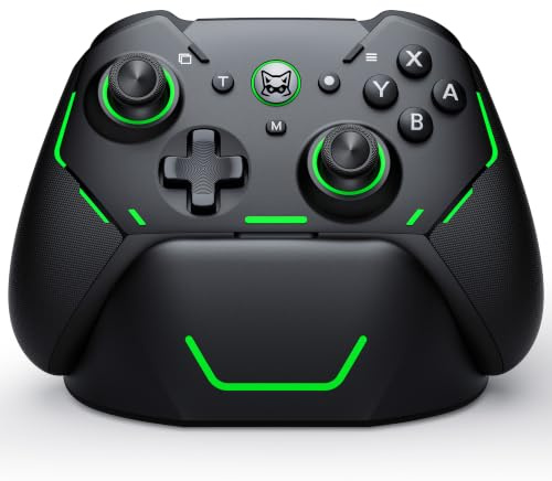 HASACOOL Switch 2 Controller mit Ladestation, Hall-Effekt, Aufwachfunktion | Hall-Effekt-Joysticks, Trigger-Sperre, Aufwachfunktion, 1000mAh, RGB, Makro-Rücktasten, Turbo, für Switch 2/Switch/OLED/Lite