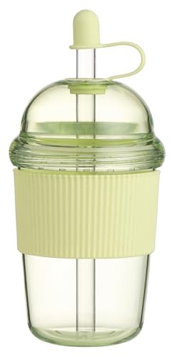 Tsawntd Reusable Iced Coffee Cup, Reusable Iced Coffee Cup with Leak Proof Lid, Integrated Straw & Handle, Boba-Compatible, Green Cups with Leak Proof lids Plastic