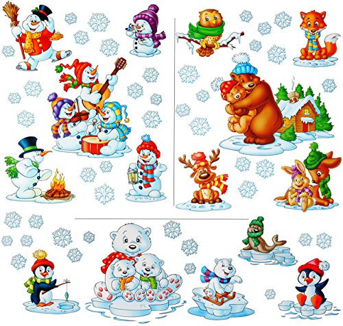 alles-meine.de GmbH 1 Bogen: statisch haftende Fensterbilder - Tiere im Winter - Schneeflocken/Schneemänner/Wintertiere/Eisbären - wiederverwendbar + selbstklebend/St..