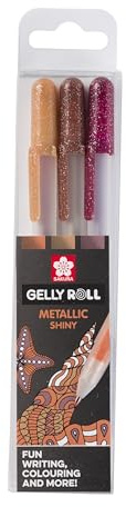 SAKURA Gelly Roll Metallic - Nature 3 Colour Set - Copper, Sepia, Burgundy - Shiny Gel Pens for Writing & Drawing