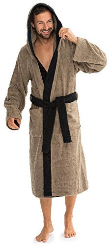 aqua-textil XS-XXXL Bademantel Kapuze zweifarbig lang aufgesetzte Taschen Damen Herren Unisex Frottee Baumwolle OEKO-TEX Sylt