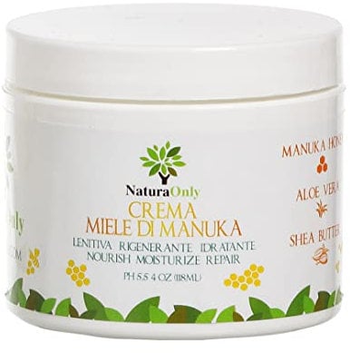MANUKA HONEY CREAM - NATURA ONLY: Aloe Vera + Shea Butter + Coconut Oil. Anti-itch, natural moisturizer for face and body lotion for dry skin, sun relief.
