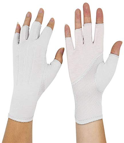 Bienvenu Herren-Handschuhe, UV-Schutz, Halbfinger, Outdoor, Wandern, Fahren, Radfahren, Reiten, Baumwolle, atmungsaktiv, Sonnenschutz, Grau, Einheitsgröße