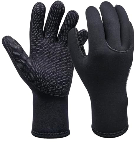 Dizokizo Gants en néoprène pour Hommes et Femmes, 3mm Cinq Doigts Thermique antidérapant Combinaison de plongée pour Le Kayak, Le Snorkeling, Le Surf et Autres Sports Nautiques (L)