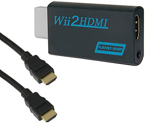 GoldOars Wii zu HDMI Adapter 1080P/720P HD Converter mit 3,5mm Stereo Audio Buchse +1,5m Kabel Unterstützt NTSC/PAL Format für Smart TV HDTV (Schwarz)
