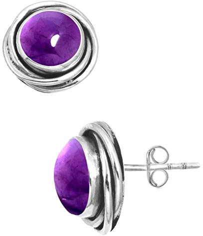 Boho Handgefertigter Schmuck Natürlicher Edelstein Türkis, Bernstein, Granat, Lapislazuli Rund Echt 925 Sterling Silber Ohrstecker für Frauen