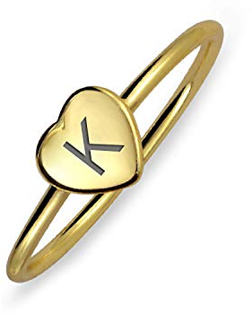 Winzig Minimalistisch Abc Herz Form Skript Oder Bsperren Buchstabe Alphabet K Initialee Monogramm Siegelring Für Teenager Für Frauen 14K Gold Plattiert .925 Sterling Silber Individuell Graviert