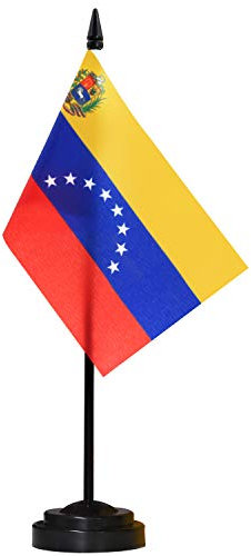 ANLEY Venezuela - Juego de banderas de escritorio de lujo。 6 x 4 pulgadas。 bandera de escritorio venezolana en miniatura con poste sólido de 12 。 colores vivos y resistente a la decoloración