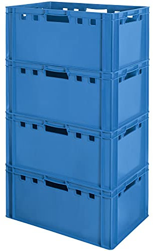 4 Stück E3 Fleischkiste Kiste Eurobox Lebensmittelecht Metzgerkiste Box Aufbewahrungsbox Kunststoff Wanne Plastik Stapelbar Lagerkiste 60 x 40 Blau Kingpower