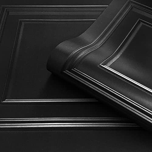 Amara Wood Panel Effect Wallpaper Textured Vinyl Black Metallic