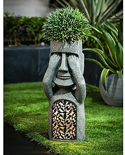 Syfinee Garten-Statue, Kunstharz, Sehe hören, sagen, kein Böses, Osterinsel-Statuen, kreative Skulptur, Ornament, Dekoration, Blumentopf, Übertopf für den Außenbereich, Garten, Hof