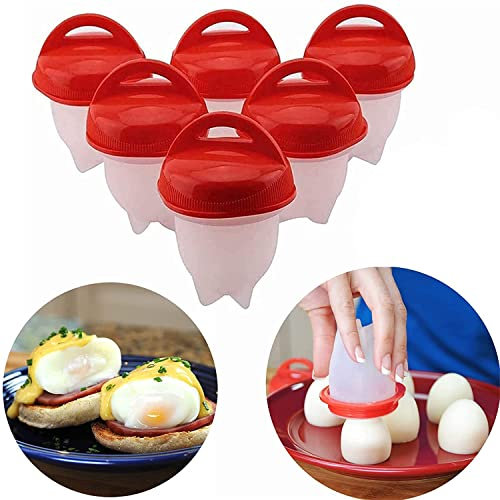 Fmlkic Eierkocher Silikon,Eierkochern ohne schale easy eggs,Non Stick Silikon Gekochte Dampfer Eggies,Eierkochen Formen,BPA-Frei Antihaft Eier Pochier,Pochier Schnelle Für Küche Gadgets Zubehör 6pcs