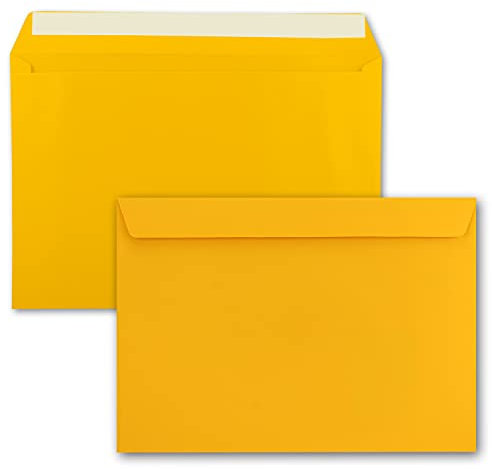 50x große XXL Briefumschläge DIN C4 in Sonnengelb (Gelb) - 22,9 x 32,4 cm - Haftklebung ohne Fenster - Versandtasche für DIN A4 geeignet