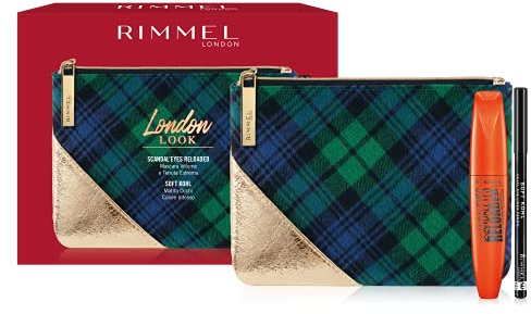 Rimmel London, Khl Kajal - Scatola regalo da donna Londra con tartan metallico e tartan con mascara di ScandalEyes Reloaded e matita per occhi morbida