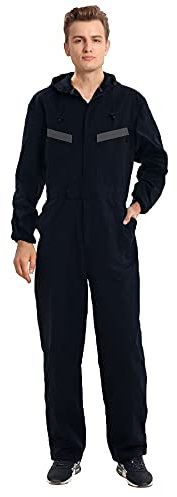 Oralidera Mens Workwear Boilersuit High Visibility Mechanic Dungarees Hooded Overalls Work Boiler Suits Unisex Zip Up Coveralls, Black, L