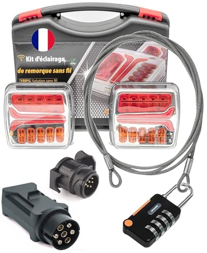 Rebadis Eclairage arrière Feux Led sans fil WiFi pour remorque, Inclus cablettes Antivol, Fixations Magnétique, Kit plaque feu