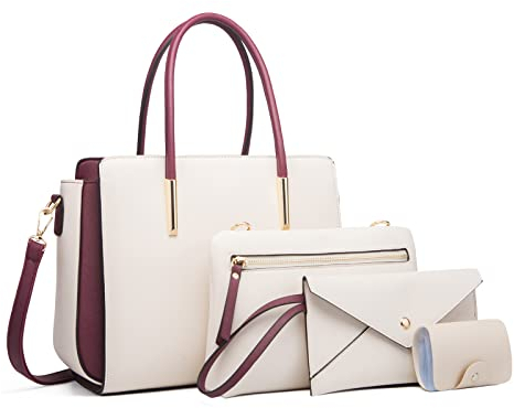 FANDARE Damen Handtasche 4-teiliges Set Umhängetasche Frauen Reise Citytasche mit Unterarmtasche Brieftasche Schulterbeutel Shopper Tote für Mädchen Alltag Büro Schule Ausflug Henkeltasche Weiß