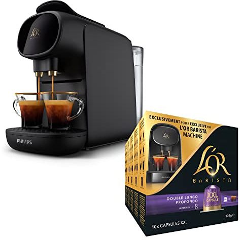 L'OR BARISTA Sublime Coffee Machine Black by Philips with L'OR Double Lungo Profondo XXL 5X10PC, Double Shot, Aluminium Coffee Capsules (Total 50 XXL Capsules) Intensity 8