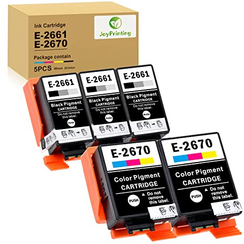 JoyPrinting Tintenpatronen T2661 T2670 kompatibel für Epson Workforce WF-100W WF‑110W / WF 100 110W (2X Schwarz, 9ml | 3X Color, 11ml)