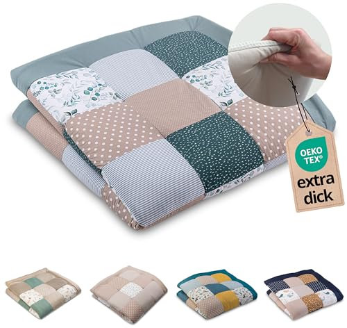 ULLENBOOM Krabbeldecke für Baby 140x140 cm, 100% OEKO-TEX Materialien, Made in EU, Dick & weich gepolstert, Eukalyptus - ideal als Babydecke, Krabbelmatte & Spieldecke Baby