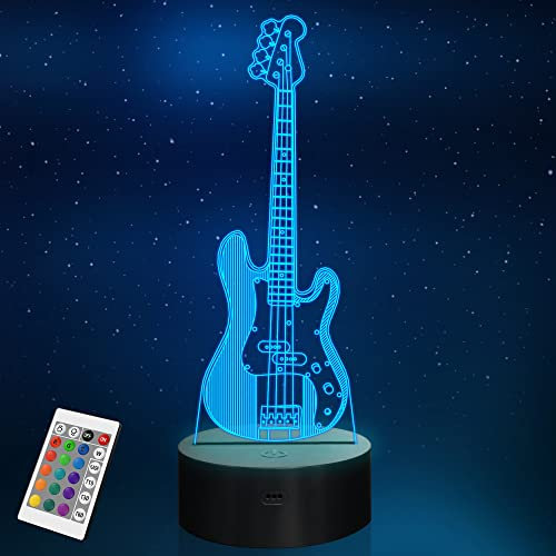 YuanDian Gitarre 3D Lampe, Optische Illusion LED E-Gitarre Nachttischlampe mit Fernbedienung 16 Farben wechselnd, Home Party Decor Kreatives Geburtstagsgeschenk für Freund Musikliebhaber