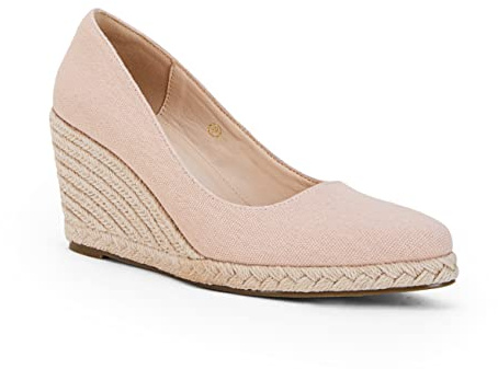 Ruanyu Espadrilles für Damen, Plateau-Sandalen, Keilabsatz, einfarbig, geschlossen, spitzer Zehenbereich, bequeme Keilpumps, Rosa / Orange, 40.5 EU