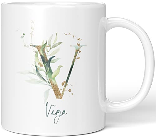 JUNIWORDS Tasse, Vega, Name Anfangsbuchstabe Initial Alphabet Floral Buchstabe V Monogramm Motiv, Weiß (5486864)