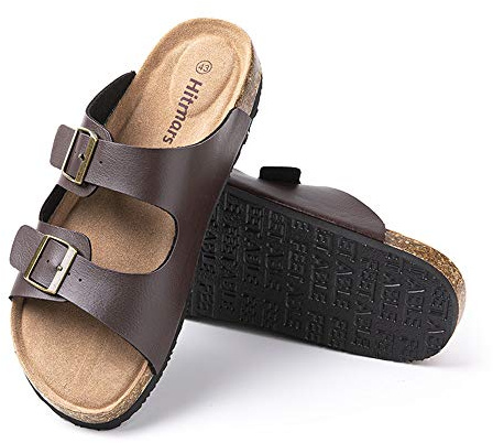 Hitmars Sandale Homme Bout Ouvert Tong Ete Mules Pantoufle Cuir Synthétique Claquette Piscine Plage Flip Flop Confort Boucle Marron-2-23n 45 EU