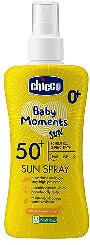 Chicco Milchspray SPF 50+, Sonnenspray mit ausgezeichnetem Schutz, für empfindliche Babyhaut, schützt vor Sonnenstrahlen, leicht und wasserfest, feuchtigkeitsspendend, 150 ml