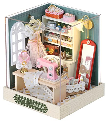 DIY Miniature Dollhouse Kit with Furniture, 1:24 Scale Creative Room Mini Wooden Doll House Plus Dust Proof for Kids Teens Adults (Beatific Atelier)