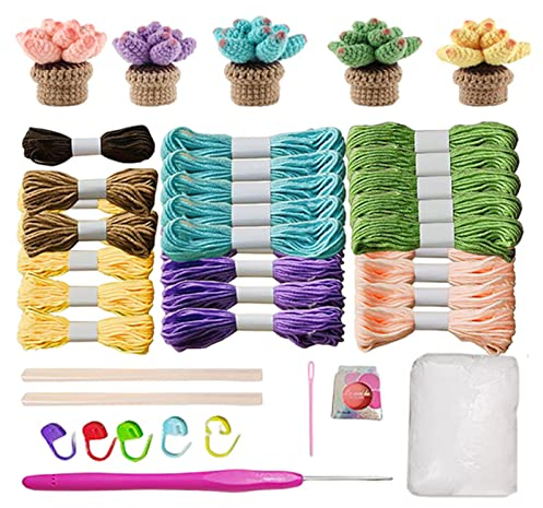 Pratvider Häkelpaket | Sukkulenten-Strickset häkeln,Niedliches kleines Häkelpaket für Anfänger und Experten, detaillierte Kursmaterialien für komplette Anfänger