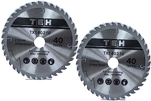 210mm TCT Circular Saw Blade 40T Tungsten carbide teeth x 30mm Bore, Compatible with Evolution Festool Bosch Makita Dewalt (Twin Pack) Fits 216mm