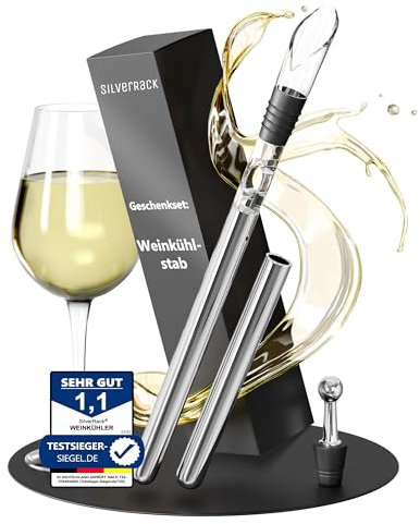 SilverRack Weinkühler Stab mit Ausgießer [inkl. 2 verschiedener Stablängen] - Kühlstab für Weinflaschen aus Edelstahl - Wine Chiller Stick - Weinkühlstab Geschenkset - Weinstab Kühler Set