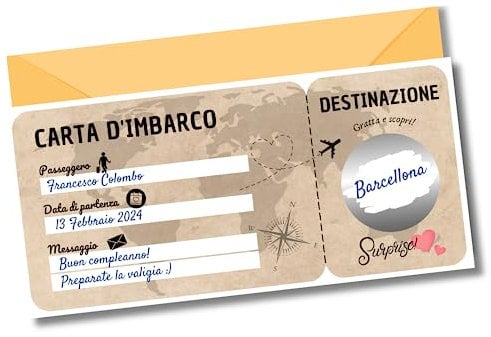 Regalo viaggio sorpresa | Biglietto da grattare | Buono viaggio | Regalo viaggiatore, regalo romantico, regalo san valentino | Biglietto aereo, carta di imbarco | Gratta e scopri, gratta e vinci