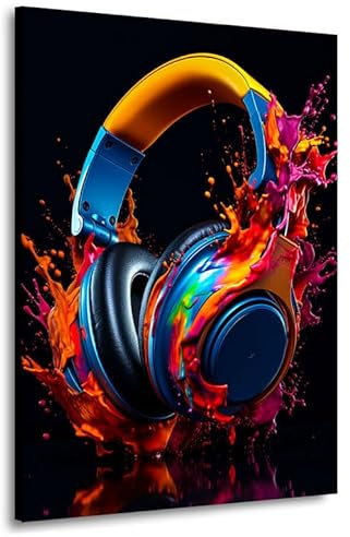 Kunstgestalten24 Leinwandbild Musik Kopfhörer Abstrakt Farbsplash Bild Pop Art Wandbild Kunstdruck Raum Deko