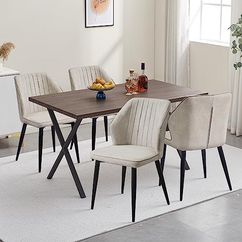 CLIPOP Esszimmergruppe Esstisch mit 4 Stühlen, Küchentisch und Gepolsterter Esszimmerstühle mit Armlehne für Restaurant Esszimmer Küche (Kunstleder Beige Stuhl, Braun Tisch 120 X 80 X 75 cm)