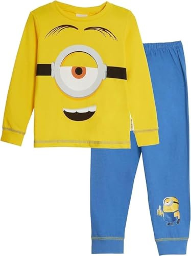 MINIONS Novelty, 100% Baumwolle Langarm Schlafanzüge, Yellow/Blue, Gelb