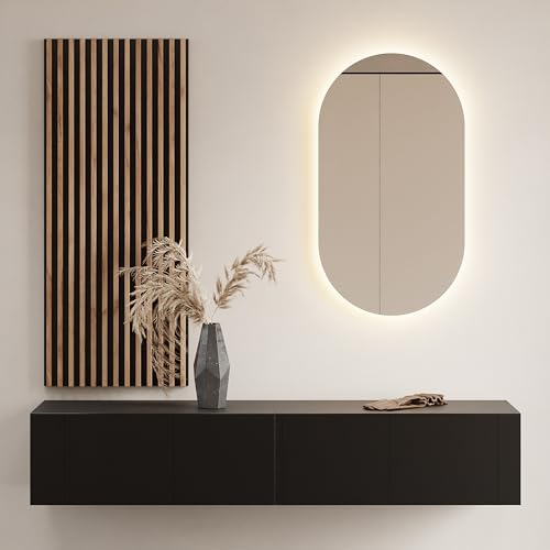 Planetmöbel Flur Möbel Garderobe 1x 160cm schwarz, Wandpaneel 50cm Gold Eiche/Anthrazit mit Spiegel 50cm (ohne LED), Wandgarderobe 32,5H x 160B x 37,8T cm
