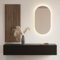 Planetmöbel Flur Möbel Garderobe 1x 160cm schwarz, Wandpaneel 50cm Gold Eiche/Anthrazit mit Spiegel 50cm (ohne LED), Wandgarderobe 32,5H x 160B x 37,8T cm
