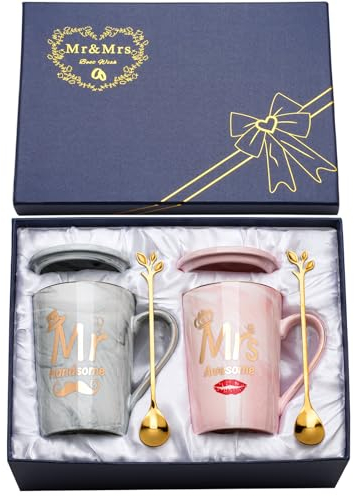 Hochzeitsgeschenke für Brautpaar, Hochzeitsgeschenk 2Pcs Pärchen Geschenke Tassen Set Keramik Marmor 14 Oz, Lustig Mr und Mrs Geschenk für Couple Geschenke, Geschenk-e für Paare, Verlobungsgeschenk