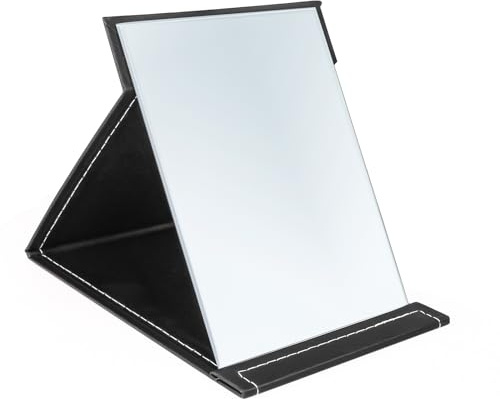 Yatnks Make-up-Spiegel, 17,8 x 25,4 cm, tragbarer PU-Leder-Klappspiegel mit verstellbarem Ständer für Schminktisch, Büro, Reisen (L, Schwarz)