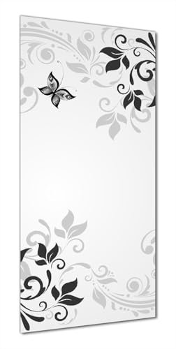Wallario Selbstklebende Duschrückwand 80 x 190 cm mit Motiv Schnörkelmuster mit Schmetterlingen - Wandverkleidung Fließenersatz mit Hochglanzlaminat in Glasoptik