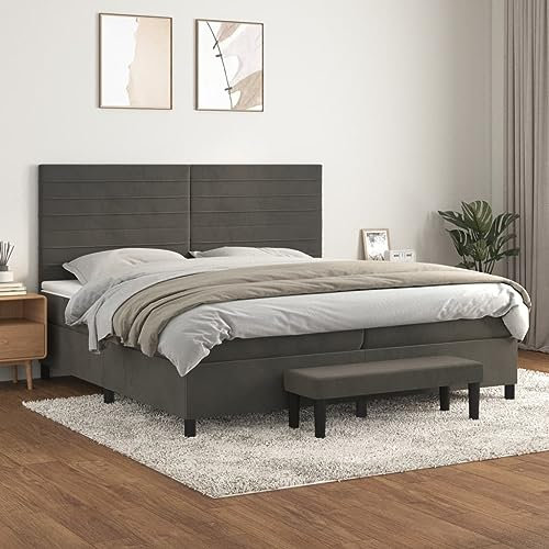 Festnight Doppelbett Boxspringbett 200x200 Polsterbett mit Matratze Bettbank Bettrahmen Samt Bett mit Höhenverstellbar Kopfteil Bettgestell mit Lattenroste Boxspringbetten Schlafzimmer Dunkelgrau