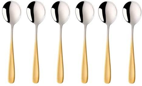 SBOMHS Esslöffel Müslilöffel 18/10 Edelstahl Suppenlöffel 6-stück Menülöffel länge 17,5CM Breit 4,5CM Tafellöffel Suppentassenlöffel für Porridge Dessertlöffel Soup Spoons (Farbverlauf Gold)