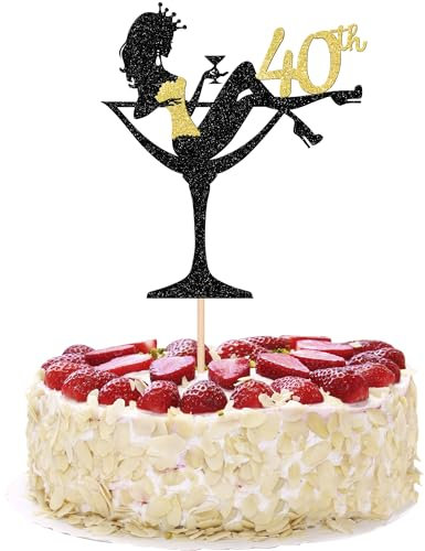 1 Stück 40th Sitzendes Mädchen Tortendeko, 40th Geburtstag Cake Topper Glitter High Heel Mädchen Kuchen Deko für Mädchen Lady Spa Bachelorette Thema Geburtstag Party Kuchen Dekorationen Gold