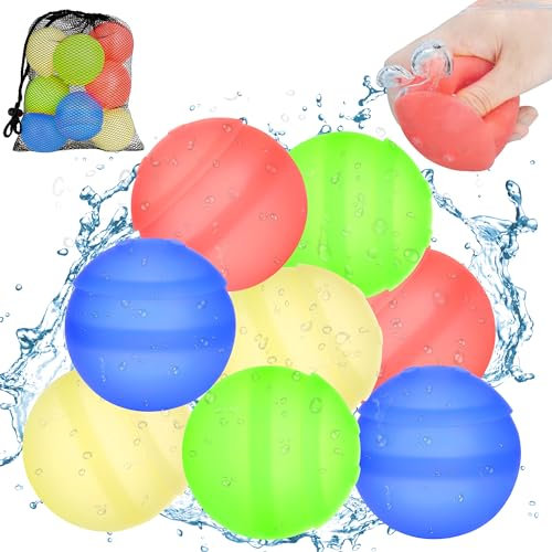 Palloncini d'acqua Riutilizzabili, 8PCS Giochi d'acqua per Bambini, Bombe d'acqua Riutilizzabili per Bambini Adulti, Bombe d'acqua in Silicone per Parco Acquatico, Giochi all'aperto, Feste Estive