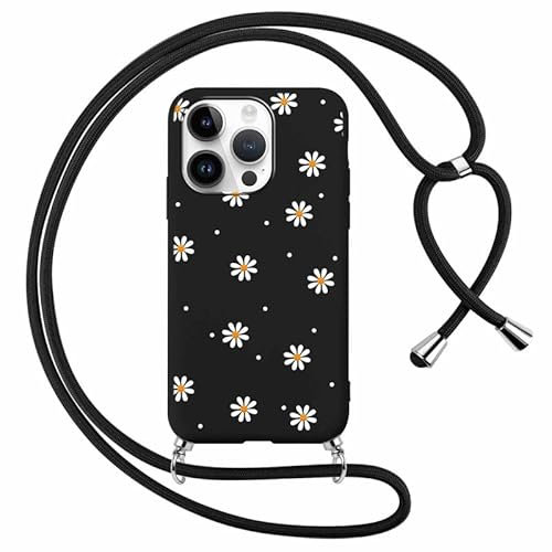 Foonary Handyband Hülle mit Band für iPhone 12 Pro Max 6,7 Handyhülle, Aesthetic Design Kette Necklace Case mit Kordel zum Umhängen Silikon Bumper Cover Schnur für iPhone 12 Pro Max, Smile Blumen