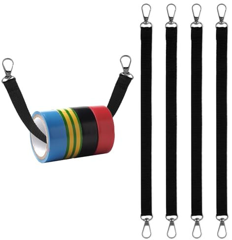 4 Black Electrical Tape Holders - Thong with Snap Hooks, Strap, Polyester Tape Holder Chain for Tool Belts, Pouch Bag, Tool Box & Construction