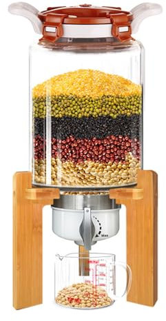 Flour And Cereal Container,Rice Dispenser,Creative Glass Dry Food Storge Container for Kitchen Organization And Pantry Store,Cereal Dispenser W/Record Time,Airtight Lid And Bamboo Stand,A,8L